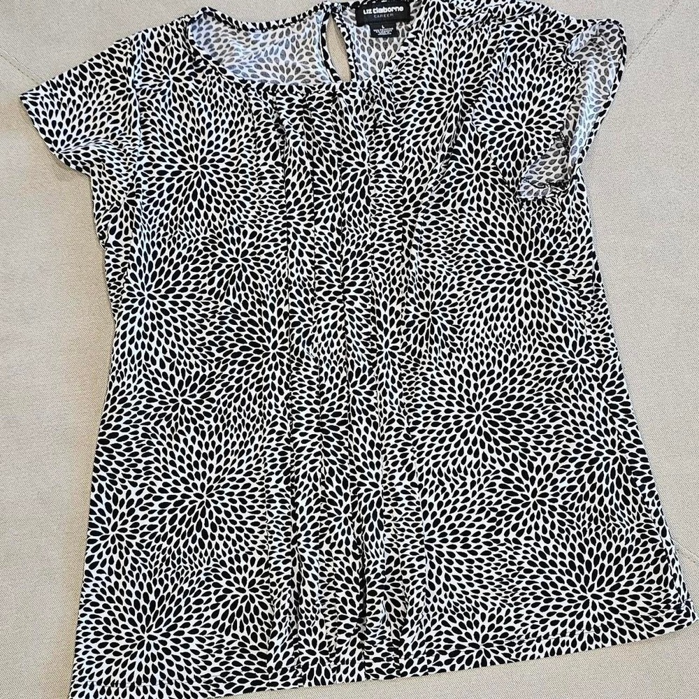 Liz Claiborne black white geometric pattern polyester & spandex blouse - Large